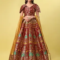 PURVAJA Maroon Floral Print Stitched Lehenga & Unstitched Blouse With Dupatta-image-33