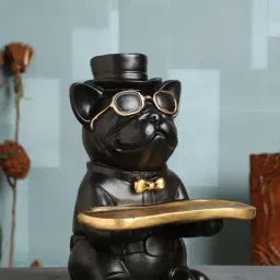 Smokey Cocktail Black Resin Bulldog Tray Sculpture-picture-20