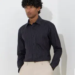 WES Formals by Westside Black Pinstriped Relaxed-Fit Cotton Shirt-picture-33