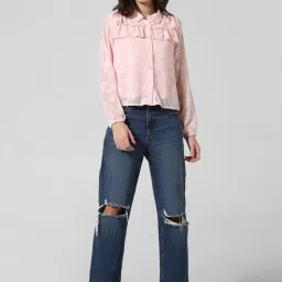 Only Peach Self Design Shirt image 5