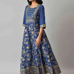 Aurelia Blue Cotton Printed A Line Kurta image 3
