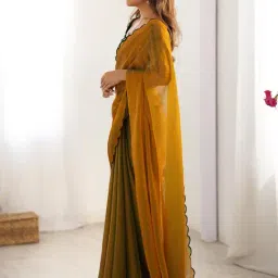 Saree Mall Gold Chiffon Embellished Saree with Blouse Piece image 2