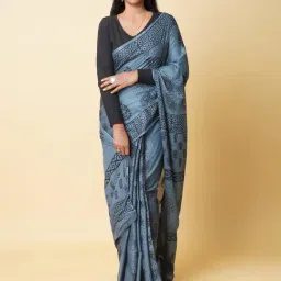 Unnati Silks Grey Cotton Printed Saree With Unstitched Blouse-picture-10