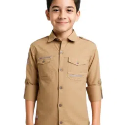 Cavio Boys Khaki Cotton Regular Fit Shirt-image-53