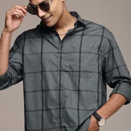 WROGN Pure Cotton Comfort Fit Windowpane Checks Opaque Casual Shirt-picture-32