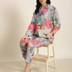 SHOWOFFFF Grey Floral Print Co-Ord Set-picture-46