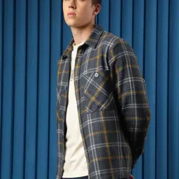 Rare Rabbit Grey Cotton Checked Regular Fit Jacket image 3