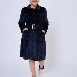 Peppermint Kids Navy Blue Velvet Regular Fit 1 Dress-picture-36