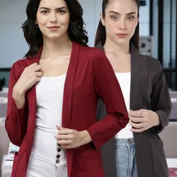 Kryptic Pack Of 2 Open Front Regular Fit Cotton Shrugs With Pocket For Layering image 2
