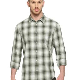 Basics Dark Green Cotton Slim Fit Checks Shirt-picture-45