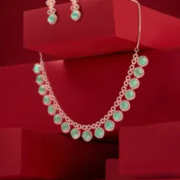 Zaveri Pearls Mint Green Sparkling Cubic Zirconia Contemporary Necklace & Earring Set-picture-31