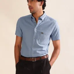 ANDAMEN Blue Slim Fit Textured Cotton Shirt-picture-21