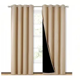 BFAM Beige Set of 2 Black Out Door Curtain image 1