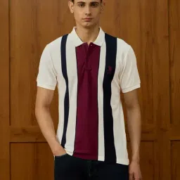 U.S. Polo Assn. White Cotton Slim Fit Colour Block Polo T-Shirt-image-16