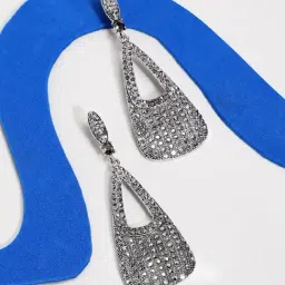 Sohi women's metallic triangle halo drop earrings silver-image-17