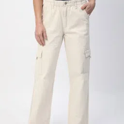 R&B Beige Cotton Relaxed Fit High Rise Jeans-picture-24