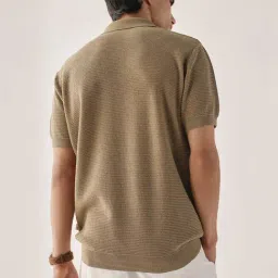 Andamen Khaki Cotton Regular Fit Solid Polo T-Shirt image 2
