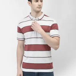 Crimsoune Club Red & Off White Slim Fit Striped Polo T-Shirt-picture-32
