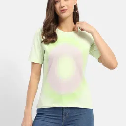 MADAME Light Green Printed T-Shirt-image-91