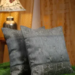 Hosta Homes Grey Silk Booti Work Cushion Cover - Set of 2-picture-33