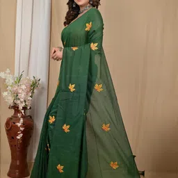 PuJoy Floral Embroidered Pure Cotton Taant Saree image 5