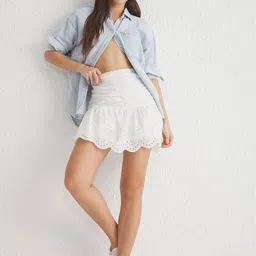 Trendyol Women Solid Schiffli Mini Skirts-picture-33