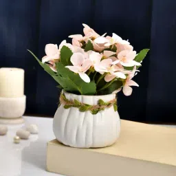 Tayhaa White Ceramic Chic Planter With Artificial Flowers-picture-12