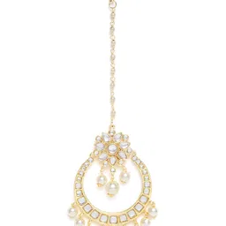 LAIDA Women Gold Plated & White Kundan Studded Maang Tikka image 2