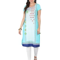 Aurelia Blue Round Neck Printed Cotton Kurta-image-20