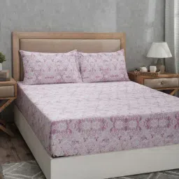 Maspar Vintage PRetro Baroque Printed Red 400 TC Cotton King Bed Sheet With 2 Pillow Covers-picture-24