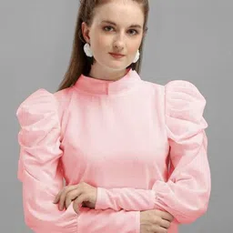 Western Darji Women High Neck Puff Sleeve Fitted Regular Top-picture-31