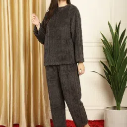 TAG 7 Dark Grey Self Design Woolen Pullover With Pyjamas image 3