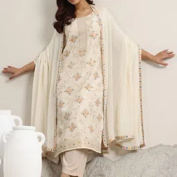 Libas Floral Printed Round Neck Zari Straight Kurta With Trousers & Dupatta-picture-21