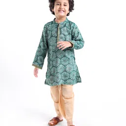 Babyhug 100% Cotton Knit Full Sleeves Printed Kurta & Dhoti Set -  Teal Blue-picture-24