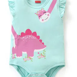 Babyhug 100% Cotton Knit Sleeveless Onesies with Dino Print - Blue-picture-22