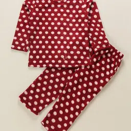 Kanvin Supersoft Extra Warm Velour Full Sleeves Winter Wear Night Suit with Polka Dots - Maroon-picture-26