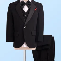 Robo Fry Woven Full Sleeves Solid 4 Piece Party Suit with Bow - Black-picture-11