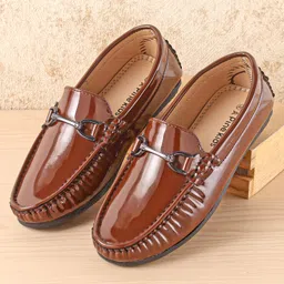 Pine Kids Slip On Party Wear Shoes with Applique - Brown-picture-21