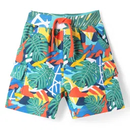 Babyhug Terry Knit Mid Thigh Shorts With Leaf Print - Sea Green-picture-29
