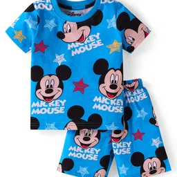Babyhug Disney Single Jersey Knit Half Sleeves Shorts Night SuitWith Mickey Mouse Print - Blue-picture-16