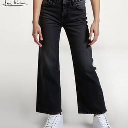 arias by lara dutta Arias Cotton Woven Full Length Washed Wide Leg Jeans With Stretch - Black-picture-22
