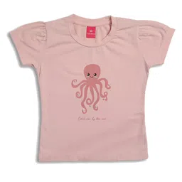 Sportking Cotton Knit Half Sleeves Octopus Printed Pearls Embellished Top - Pink-picture-25