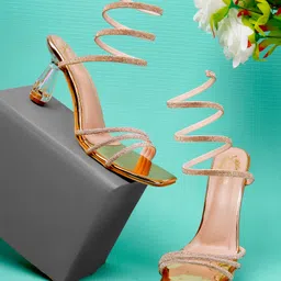 Shoetopia Rhinestones Embellished Heel Sandals - Rose Gold-picture-16