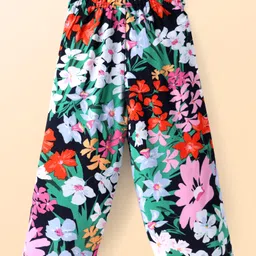 CrayonFlakes Rayon Floral Printed Belted Palazzo - Navy Blue image 3