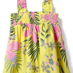 Babyhug Rayon Woven Sleeveless Top with Smocking & Floral Print - Yellow image 2