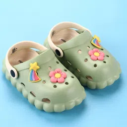 Cute Walk by Babyhug Back Strap Closure Clogs with Floral & Star Applique - Mint Green image 2