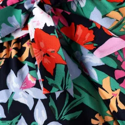 CrayonFlakes Rayon Floral Printed Belted Palazzo - Navy Blue image 4