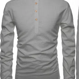 Edin Men Grey Solid Ethnic Roll Up Sleeve Dress Kurta image 3
