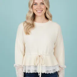 DressBerry Women Solid Lace Detail Pullover-picture-39