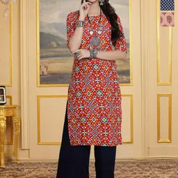 HERE&NOW Selection Of 3 Ethnic Motifs Printed Round Neck Straight Kurtas-picture-19